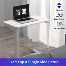 Electric Adjustable Over Bed Chair Table w Battery Mobile Hospital Medical Table