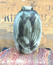 Vintage Studio Carn Pottery Bottle Shape Vase With Tulip & Abstract Decoration