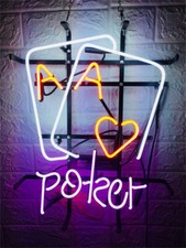 Poker Casino AA Cards Game Room 20"x16" Neon Light Sign Lamp Bar Open Wall Decor