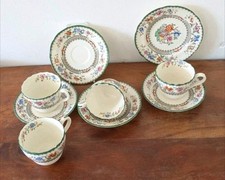 4 Spode Chinese Rose Flat Cups and Saucers and 1 Tea Plate.