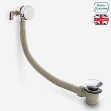 BATHROOM CHROME EASYCLEAN OVERFLOW BATH FILLER & CLICK PUSH BUTTON WASTE