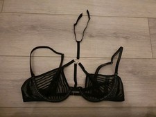 Ann Summers Black PVC & Sheer Mesh Strappy Cage Harness Bra Size Medium 12-14