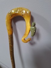 Shepherds Crook Walking Stick, Hand Carved Sheep Head Rams Horn  50" Tall