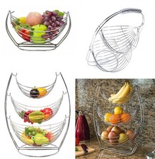 Chrome Fruit Basket Vegetable Swinging Bowl 1/2/3 Tier Rack Storage Stand Holder