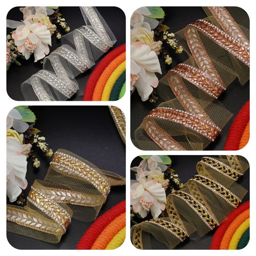 Rhinestone zari lace trim - 1,