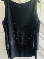 Ladies Wallis Long Black blouse With Silver Stud Detailing Size L