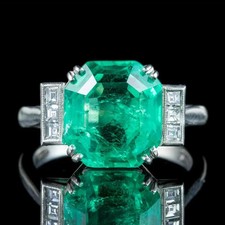 6.19 Ct Natural Emerald & Diamond Wedding Proposal Solid 18K White Gold Ring