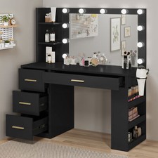 Black Makeup Vanity Desk with Mirror & 3 Color Modes Adjustable Brightness Table