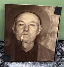 Vintage Photobooth Photo Rugged Cowboy Man Smoking Cigarette 1930s
