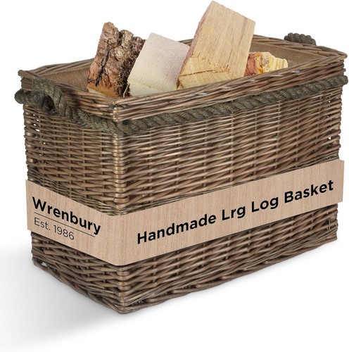 Wicker log basket with rope - wicker,