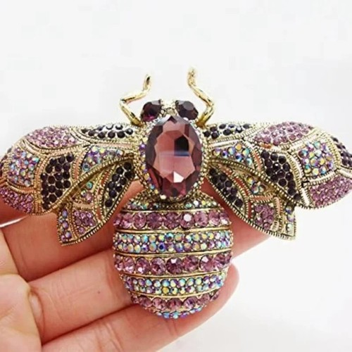 Vintage crystal bee brooch pin - vintage,