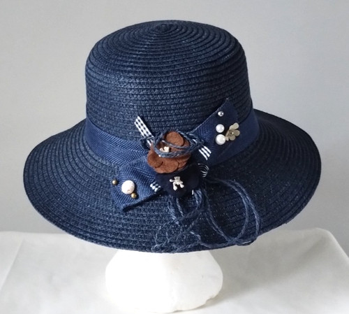 Navy blue straw - , embellished