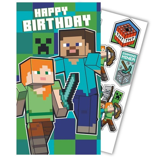 Minecraft birthday card with - birthday,