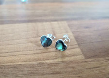 925 Sterling Silver - Heart Shaped Abalone Stud Earrings - New