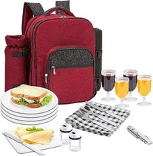 Picnic Backpack Set for 4 Persons with Insulated Cooler Compartment Tableware
