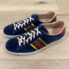 Gucci Ace Trainers Sneakers Shoes Velvet Blue Web Red Mens US 10.5