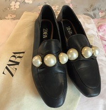 Zara black leather loafer shoes  Sz 3 (36) & Dustbag