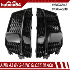 AUDI A3 8V S-LINE GLOSS BLACK FRONT BUMPER GRILLES LOWER LEFT RIGHT SIDE PAIR