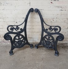 Pair of Vintage Heavy Decorative Ornate Cast Iron Metal Garden Bench Ends