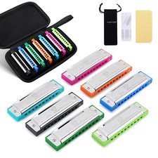 EASTTOP Harmonica set of 7 10Holes Diatonic Blues Harmonica Set with case Gift