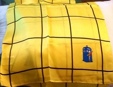 Vintage Silk Rupert The Bear Scarf With Rupert And  Dr Who's Tardis Logo VGC