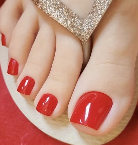 24pcs red press - red, toenails