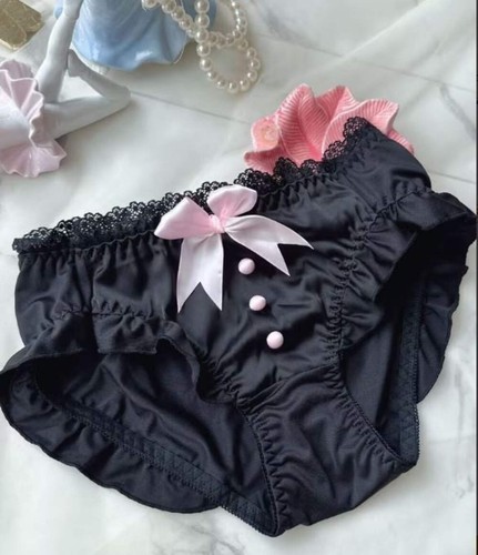 Black satin frilly knickers - black,