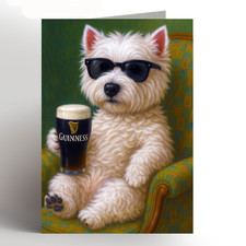 West Highland White Terrier greeting card, birthday card, westie, dog, beer