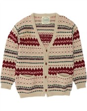 FOXHOUND Mens Cardigan Sweater Medium Beige Fair Isle Wool AX16