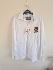 Cotton Traders England Rugby Shirt Small Vintage 1990s BNWT White Long Sleeves