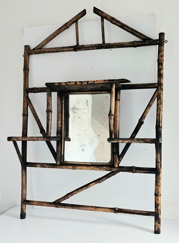 Antique bamboo mantle mirror - antique,