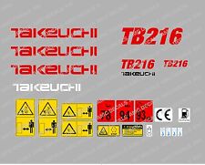 TAKEUCHI TB216 MINI DIGGER DECAL STICKER SET WITH SAFETY WARNING SIGNS