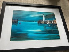 J P Rooney Framed Print Of Donaghadee Harbour. Blue On Water.