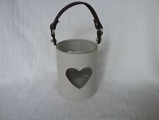 Shabby Chic Metal & Glass Grey Heart Lantern Tea Light Holder 