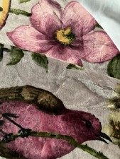 Vintage 1950s X2 French Printed Bird & Floral Velvet Fabric Pieces