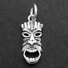925 Sterling Silver Hawaiian Tiki Pendant Charm Maori Tribal Totem Mask Talisman