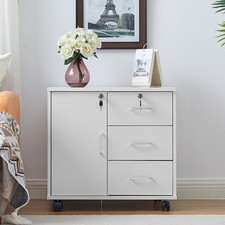 White Office Filing Cabinet Mobile Printer Stand File Storage Drawers Wheels