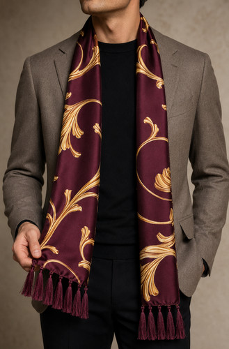 Premium silk scarf plum - silk, floral
