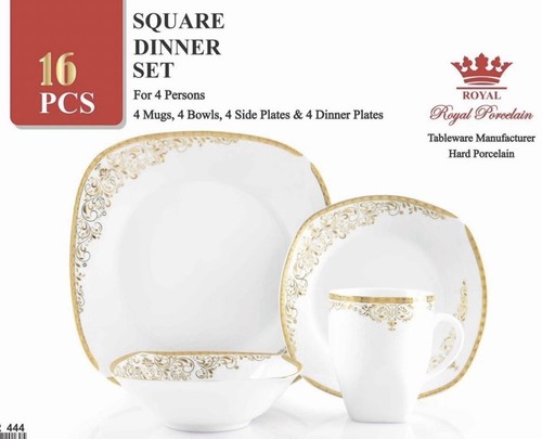 16pc gold flower design dinner - flower,