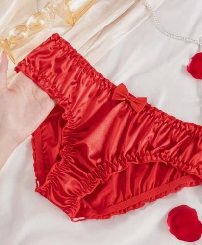 Red satin ruched knickers - red,