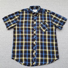 Brutus Short Sleeve Shirt Mens Blue Yellow Check Mod Casuals 60s Retro XL