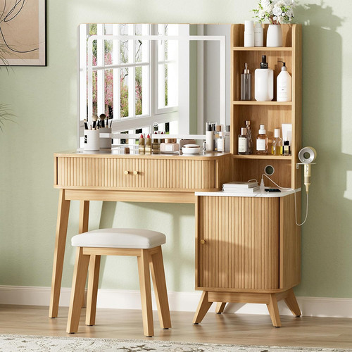 Fluted makeup vanity - desk, with