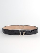 Christian Dior Silver D Black Patent Leather Belt 90 CM