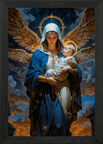 Madonna and child framed wall - and,