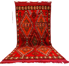 Vintage Handmade Moroccan Rug Boujaad Red Rug Geometric Tribal Wool Pink Carpet