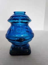 Vintage Wheaton N.J. Blue Glass Pot Belly Stove Piggy Coin Smash Bank USA