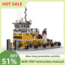 Hot 2454Pcs Moc Pusher Barge Tug Ship City Port Modular Model Diy Technology DIY