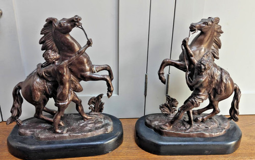 Pair spelter marly horse - of,