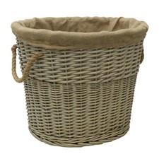 JVL Willow Log Basket with Liner and Rope Handles - Antique Wash