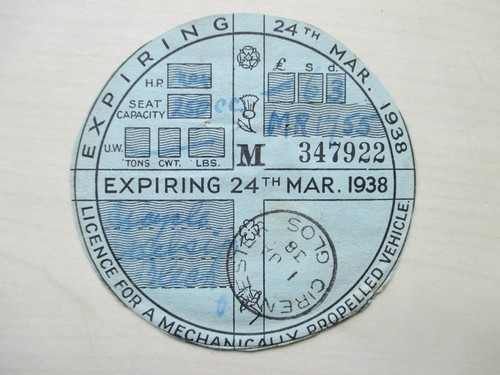 Tax disc old vehicle license - old,